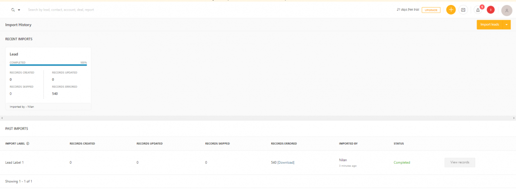 import of leads errors